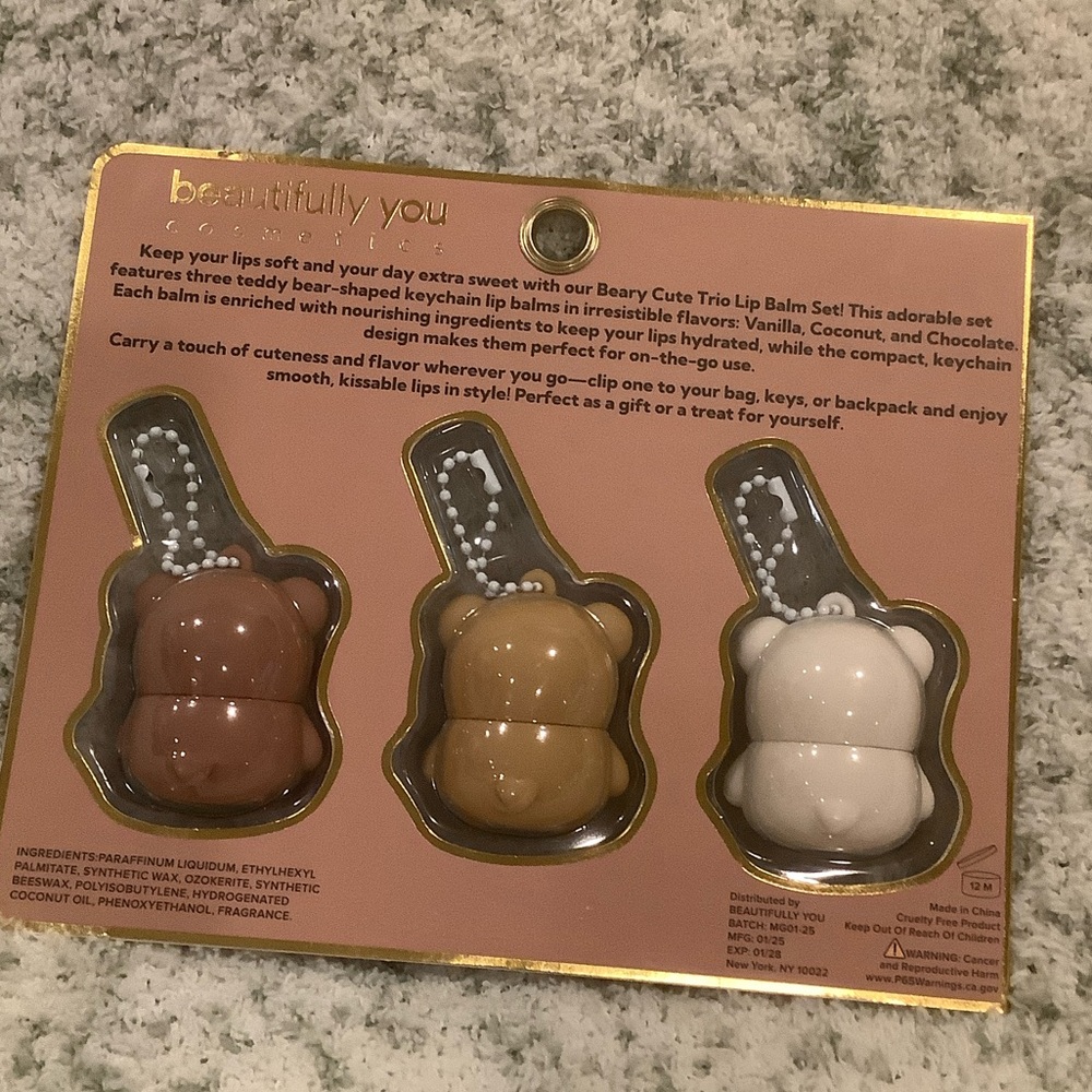 Beary Cute Flavored Lip Balm Trio Bear Keychains Set NWT 3x .24 oz - Picture 9 of 16